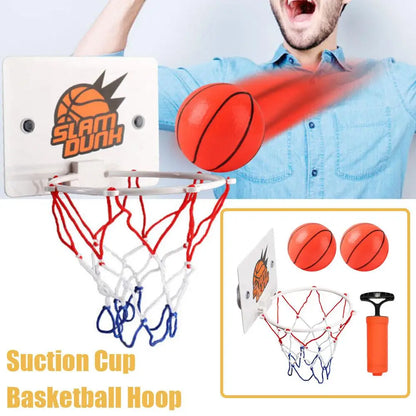 Mini Suction Cup Indoor Basketball Hoop Set with 2 Balls & Pump – Portable No-Drill Office Desk & Door Basketball Toy for Kids & Adults